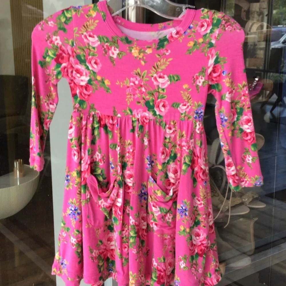 Angel Dear Pink Floral Long-Sleeve Dress 12-18M